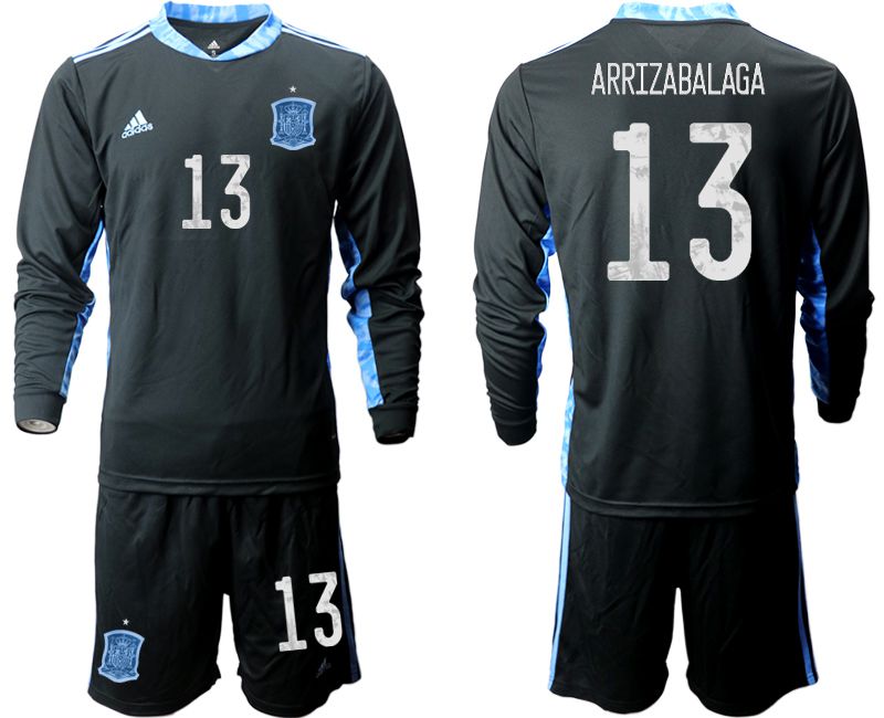 Men 2021 World Cup National Spain black long sleeve goalkeeper #13 Soccer Jerseys->->Soccer Country Jersey